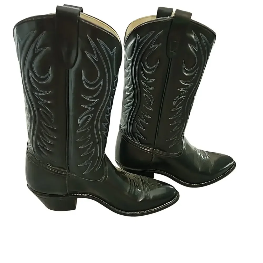 Texas All American Made USA Black Cowboy Boots Size 9 1/2 D Western